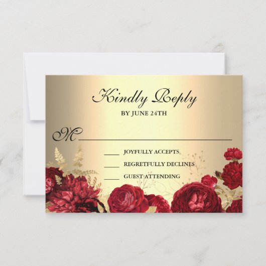 エレガントフローラ赤と金ゴールド 出欠カード (正面)