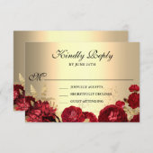 エレガントフローラ赤と金ゴールド 出欠カード (正面/裏面)