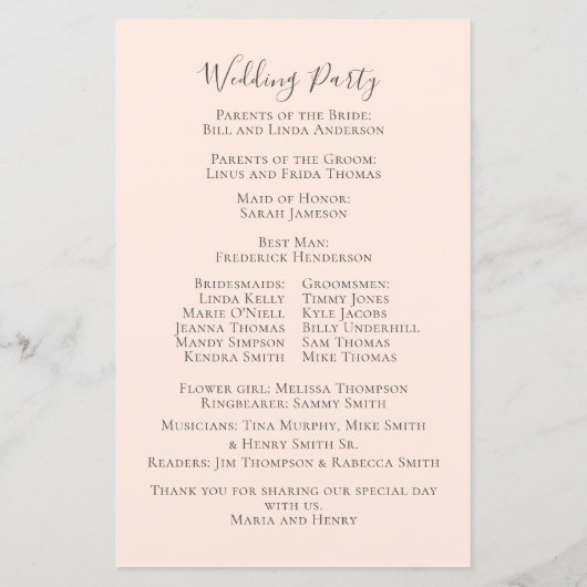 エレガントフローラ赤面バラシンプル結婚式 プログラム (裏面)