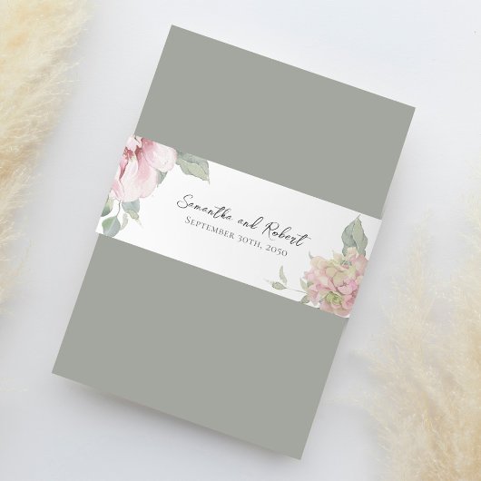 エレガントフローラ赤面ピンクの水色 招待状ベリーバンド