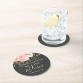 エレガントフローラ赤面ピンクモダンボ結婚タン ラウンドペーパーコースター (インサイチュ)