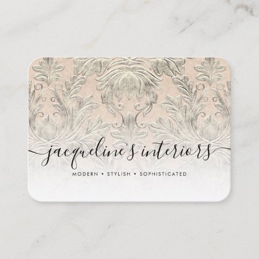 エレガントフローラ赤面ピンクヴィンテージウッドダマスク 名刺 (正面)