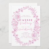 エレガントフローラ赤面ピンク退職招待状 招待状 (正面/裏面)