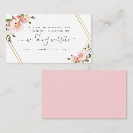 エレガントフローラ赤面ピンク金ゴールドの結婚ウェブサイト エンクロージャーカード (正面/裏面)