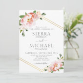 エレガントフローラ赤面ピンク金ゴールド幾何結婚図形 招待状 (スタンド正面)