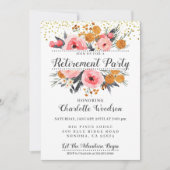 エレガントフローラ赤面ピンク金ゴールド退職パーティー 招待状 (正面)