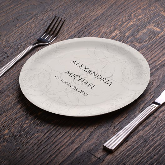 エレガントフローラ赤面書道台本シンプル ペーパープレート