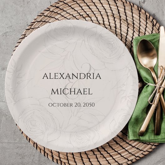 エレガントフローラ赤面書道台本シンプル ペーパープレート