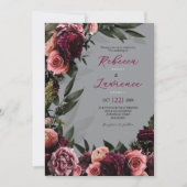 エレガントフローラ赤面灰色結婚式招待状 招待状 (正面)