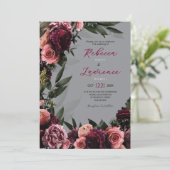 エレガントフローラ赤面灰色結婚式招待状 招待状 (スタンド正面)