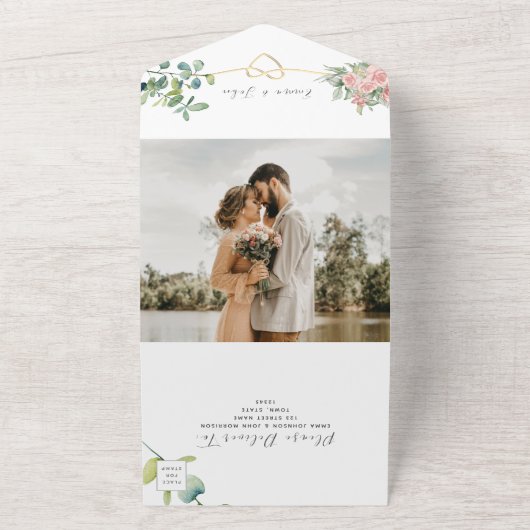 エレガントフローラ赤面結婚ピンクの全てを一つにする オールインワン招待状 (外側)