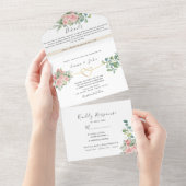 エレガントフローラ赤面結婚ピンクの全てを一つにする オールインワン招待状 (貼ってはがせる)