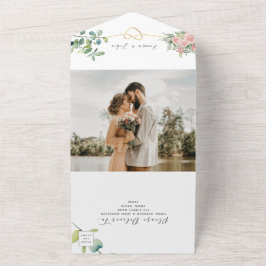 エレガントフローラ赤面結婚ピンクの全てを一つにする オールインワン招待状