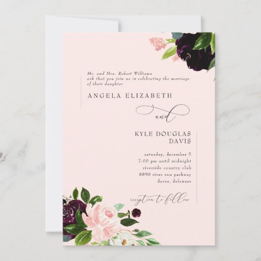 エレガントフローラ赤面&ワインブライドパーズ結婚ズ 招待状 (正面)