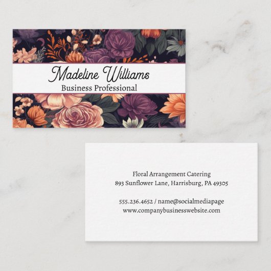 エレガントフローラ配置の背景 名刺 (正面/裏面)