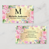 エレガントフローラ配置 |メタリック金ゴールド 名刺 (正面/裏面)