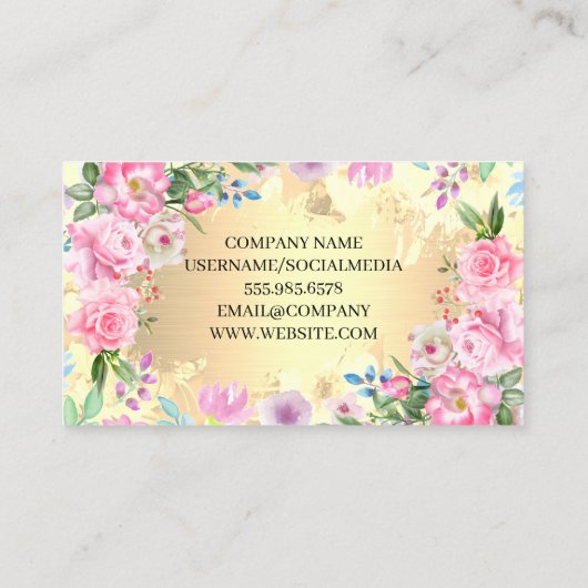 エレガントフローラ配置 |メタリック金ゴールド 名刺 (裏面)