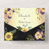 エレガントフローラ金ゴールドとブラック結婚ズ オールインワン招待状 (裏面)