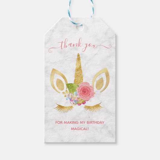 エレガントフローラ金ゴールドグリッターユ感謝していニコーン ギフトタグ (正面)