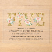 エレガントフローラ金ゴールドグリッター5誕生日 アクリル招待状 (正面)