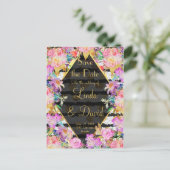 エレガントフローラ金ゴールドストライプドット結婚、デザイン 案内ポストカード (スタンド正面)