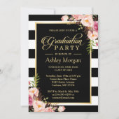 エレガントフローラ金ゴールドストライプ白黒卒業 招待状 (正面)