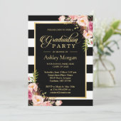 エレガントフローラ金ゴールドストライプ白黒卒業 招待状 (スタンド正面)