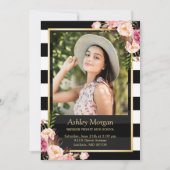 エレガントフローラ金ゴールドストライプ白黒 案内状 (正面)