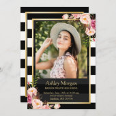 エレガントフローラ金ゴールドストライプ白黒 案内状 (正面/裏面)