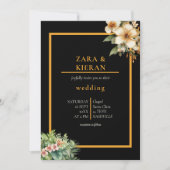 エレガントフローラ金ゴールドトロピカル結婚ス 招待状 (正面)