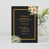 エレガントフローラ金ゴールドトロピカル結婚ス 招待状 (スタンド正面)