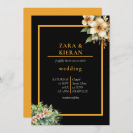 エレガントフローラ金ゴールドトロピカル結婚ス 招待状