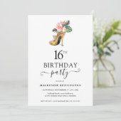 エレガントフローラ金ゴールドハイヒール16誕生日 招待状 (スタンド正面)