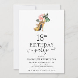 エレガントフローラ金ゴールドハイヒール18誕生日 招待状