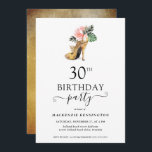 エレガントフローラ金ゴールドハイヒール30th Birthday 招待状<br><div class="desc">エレガント金ゴールド熱帯モダンフローラ金ゴールドハイヒール30th誕生日パーティの招待状は、ピンクと緑の熱帯の花に囲まれた私たちの華やかな輝く水色の金ゴールドハイヒールを搭載。背景は贅沢な水色の金ゴールド洗い。単にエレガントなバースデーカスタマイズタパーティーの招待のためのあなたの情報と簡単。cedarandstring@gmail.comで連絡お問い合わせもしデザインまたはマッチング製品のサポートが必要です。</div>