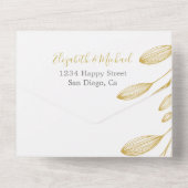 エレガントフローラ金ゴールドフォーマルモノグラム結婚ス オールインワン招待状 (裏面)