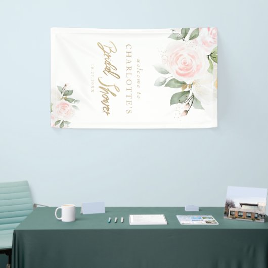 エレガントフローラ金ゴールドブライダルシャワーへようこそ 横断幕 (トレードショー)