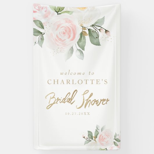 エレガントフローラ金ゴールドブライダルシャワーへようこそ 横断幕 (縦)