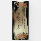 エレガントフローラ金ゴールドブラックおめでとう結婚の 横断幕 (縦)