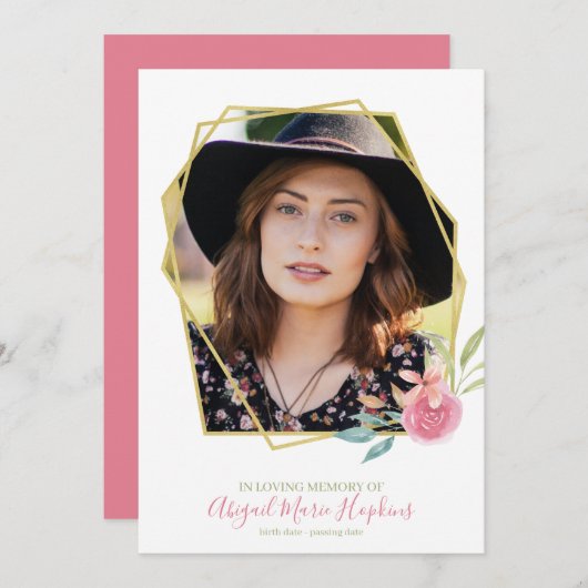 エレガントフローラ金ゴールド枠 サンキューカード (正面/裏面)