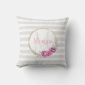 エレガントフローラ金ゴールド縁どストライプモノグラム クッション (正面)