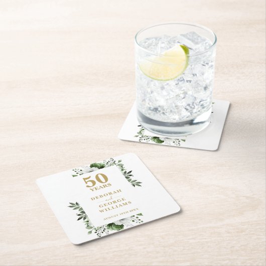 エレガントフローラ金ゴールド50結婚周年記念 スクエアペーパーコースター (インサイチュ)