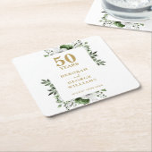 エレガントフローラ金ゴールド50結婚周年記念 スクエアペーパーコースター (アングル)