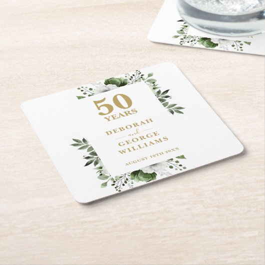 エレガントフローラ金ゴールド50結婚周年記念 スクエアペーパーコースター (アングル)