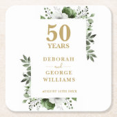 エレガントフローラ金ゴールド50結婚周年記念 スクエアペーパーコースター (正面)