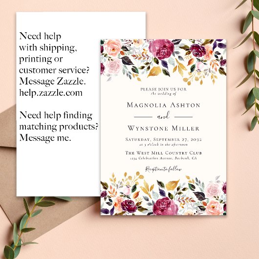 エレガントフローラ金結婚箔 招待状