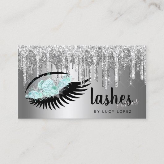 エレガントフローラ銀グリッターが点滅点滅点滅点滅点眼点滅点滅点眼点眼点滅点眼点滅点眼点眼点滅点眼点眼 名刺 (正面)