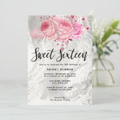 エレガントフローラ銀グリッター大理石sweet sixteen 招待状 (スタンド正面)