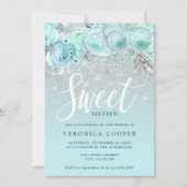 エレガントフローラ銀グリッターsweet sixteen 招待状 (正面)