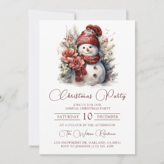 エレガントフローラ雪だるまパーティー 招待状 (正面)